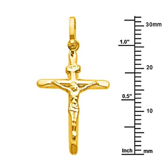 14k Yellow Gold Crucifix Cross Pendant 16" inches Figaro - Picture 12 of 14